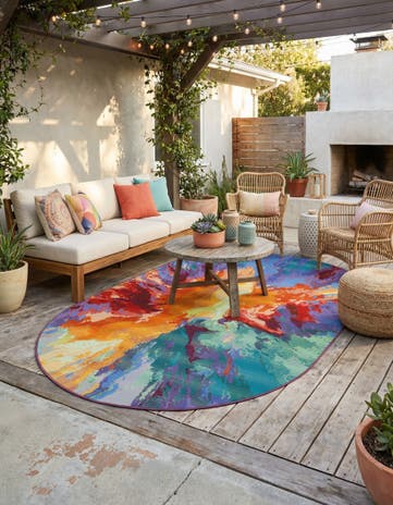 5' 3 x 8' Easy-Clean Modern Indoor / Outdoor Oval Rug