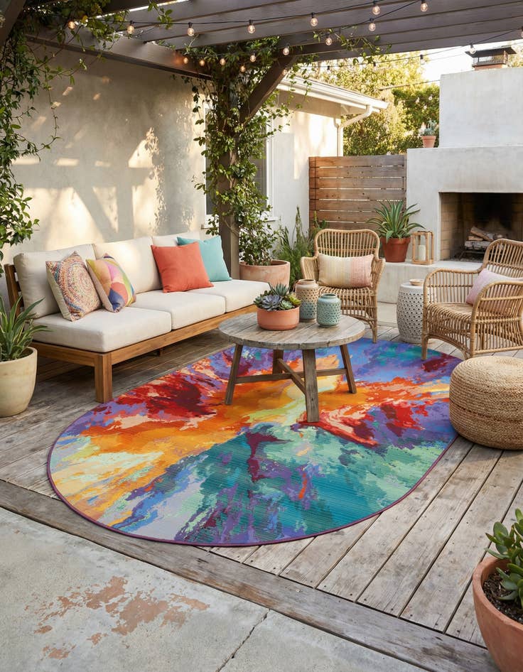 Detail image of 5' 3 x 8'  Washable Modern Indoor / Outdoor Oval Rug