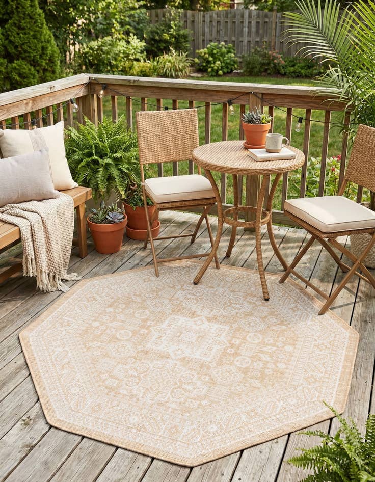 Detail image of 5' 3 x 5' 3 Easy-Clean Aztec Indoor / Outdoor Octagon Rug