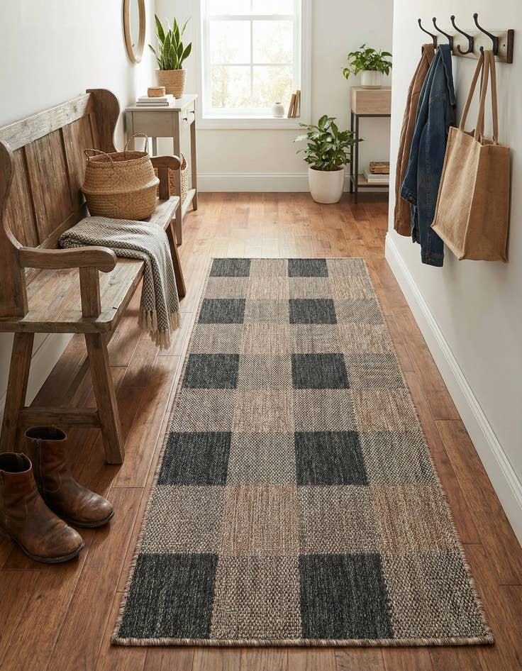 Detail image of 2' x 5' 3 Easy-Clean Checkered Indoor / Outdoor Runner Rug