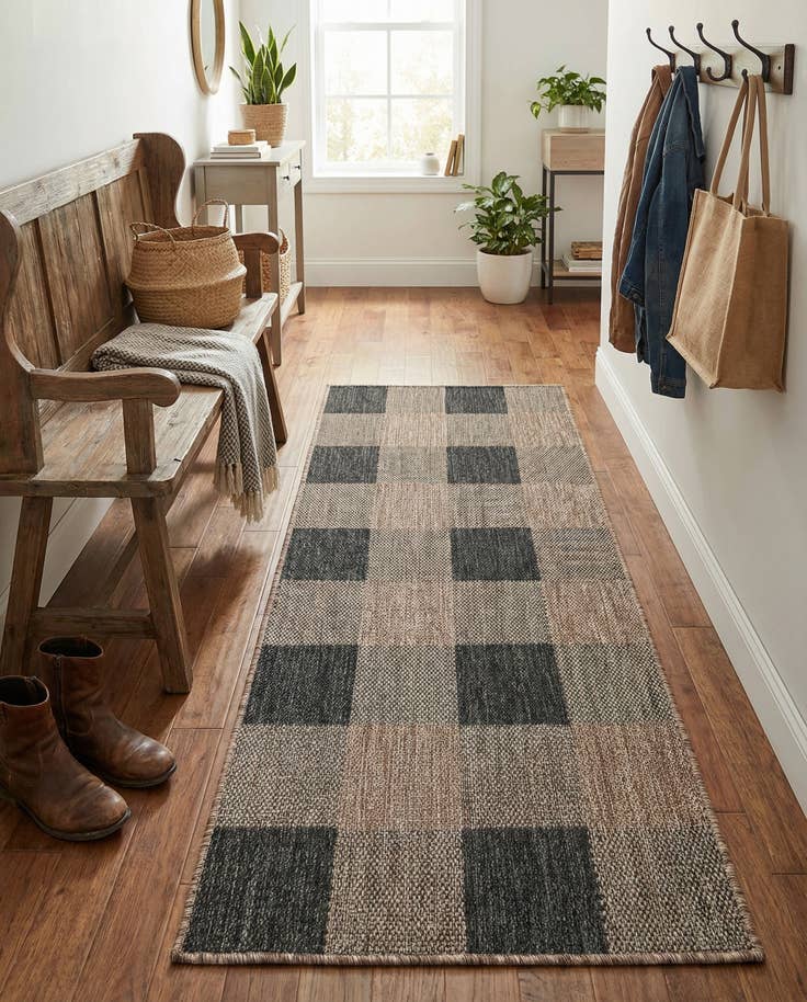 Detail image of 2' x 5' 3 Easy-Clean Checkered Indoor / Outdoor Runner Rug