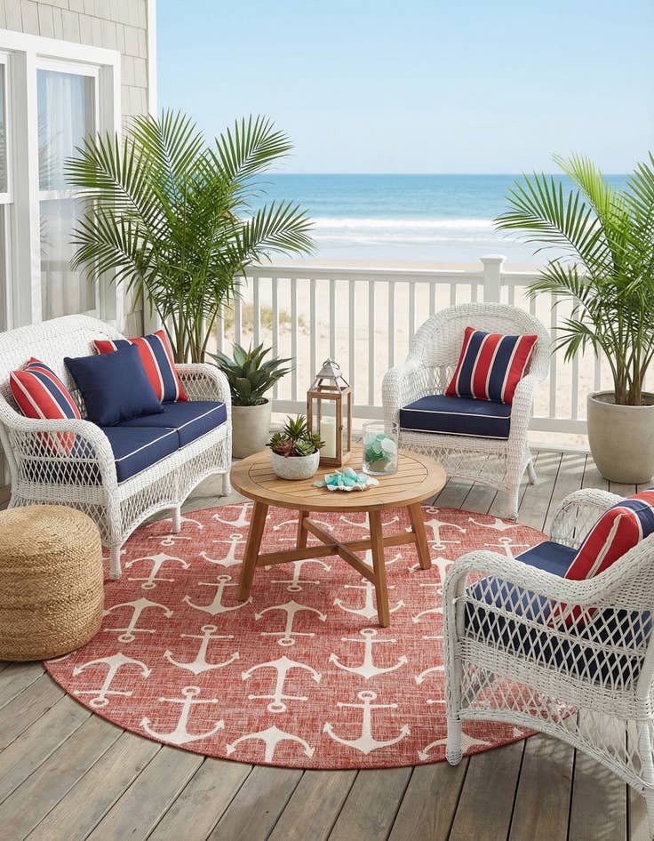 Detail image of  10' x 10'  Washable Coastal Indoor / Outdoor Round Rug