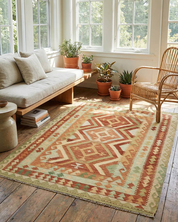 Detail image of 4' 9 x 6' 4 Hand Woven Kilim Waziri Wool Rug