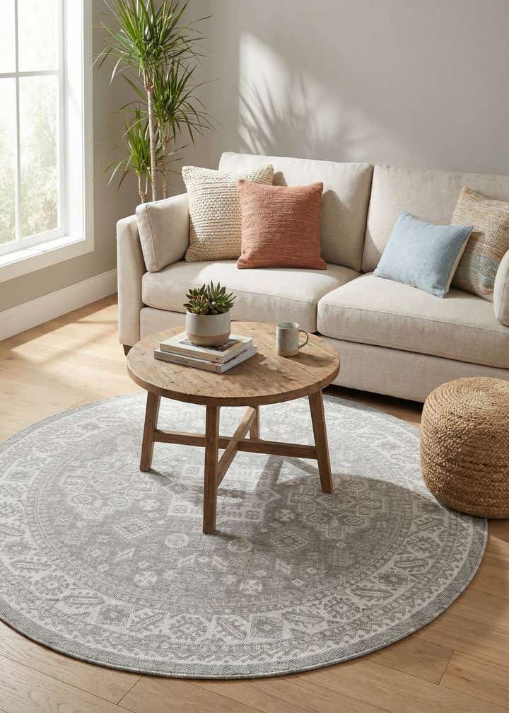 6' x 6' Easy-Clean Aztec Indoor / Outdoor Round Rug