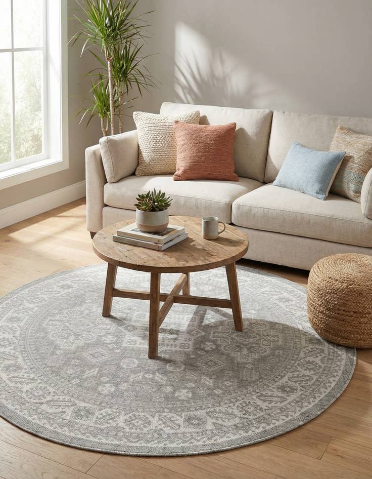 Detail image of  6' x 6'  Washable Aztec Indoor / Outdoor Round Rug