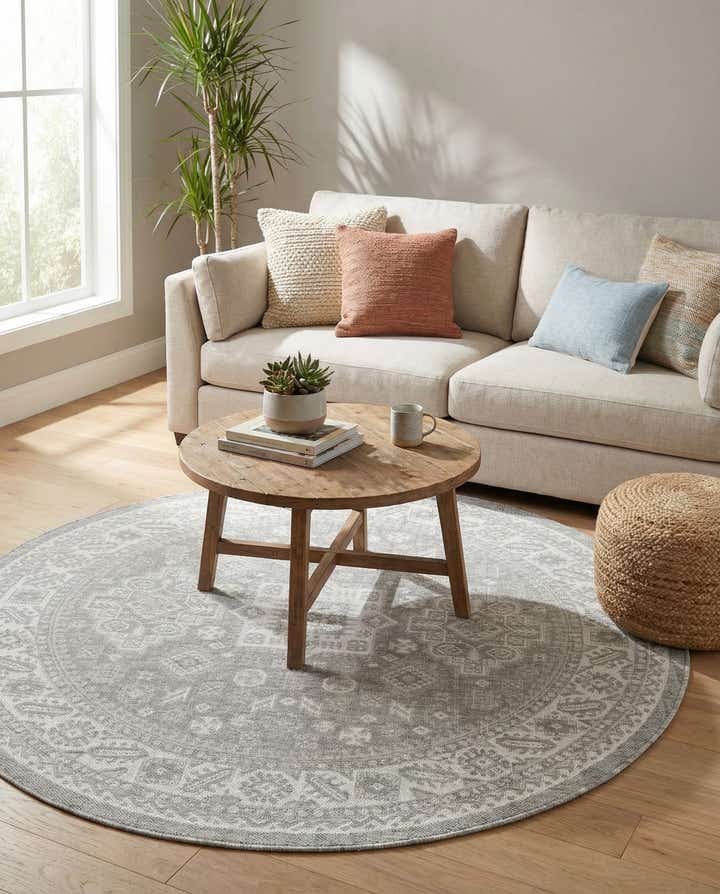 6' x 6' Easy-Clean Aztec Indoor / Outdoor Round Rug