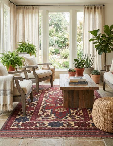 3' 8 x 6' 1 Hand Knotted Sumak Wool Rug