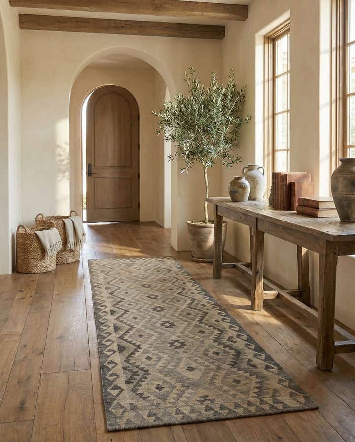 2' 9 x 9' 11 Hand Woven Kilim Maymana Wool Runner Rug