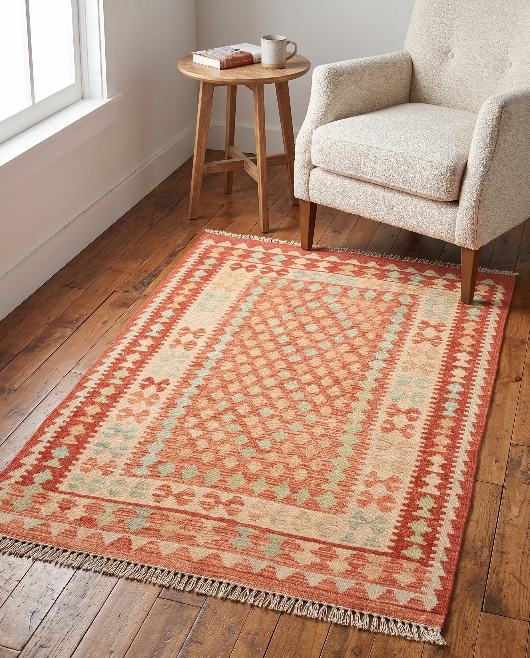3' 3 x 5' Hand Woven Kilim Waziri Wool Rug