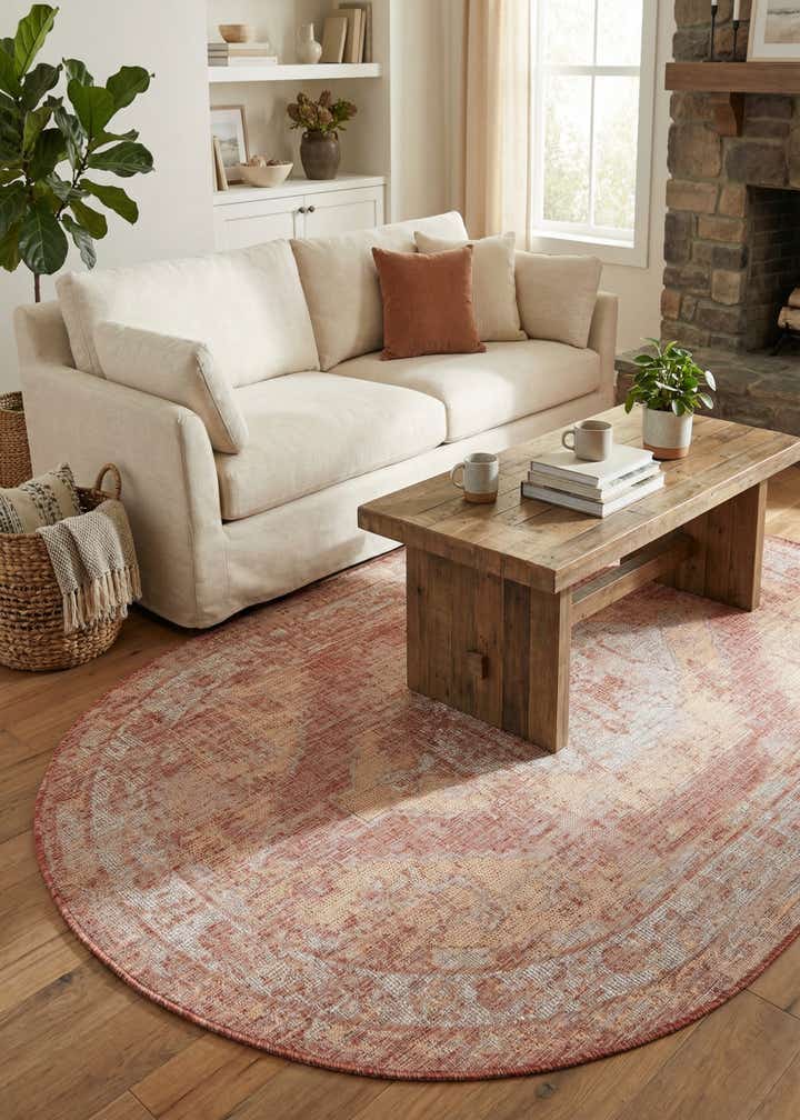 5' 3 x 8' Easy-Clean Traditional Indoor / Outdoor Oval Rug