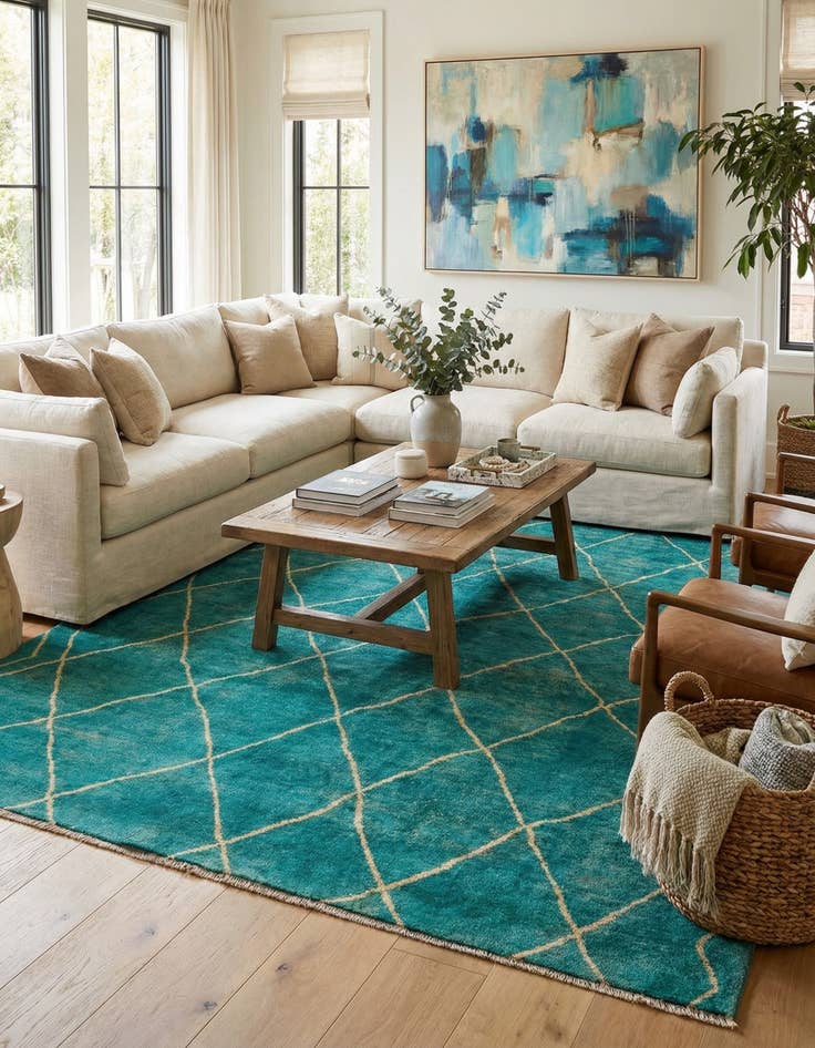 Detail image of 5' 8 x 8'  Hand Knotted Darya Wool Rug