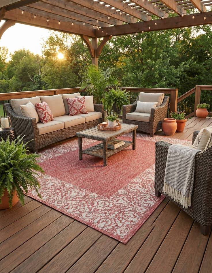 Detail image of  7' 10 x 11'  Washable Border Indoor / Outdoor Rug