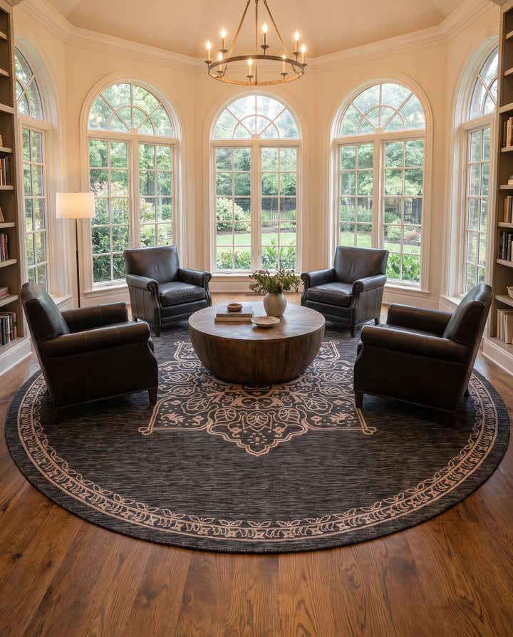 13' x 13' Easy-Clean Traditional Indoor / Outdoor Round Rug