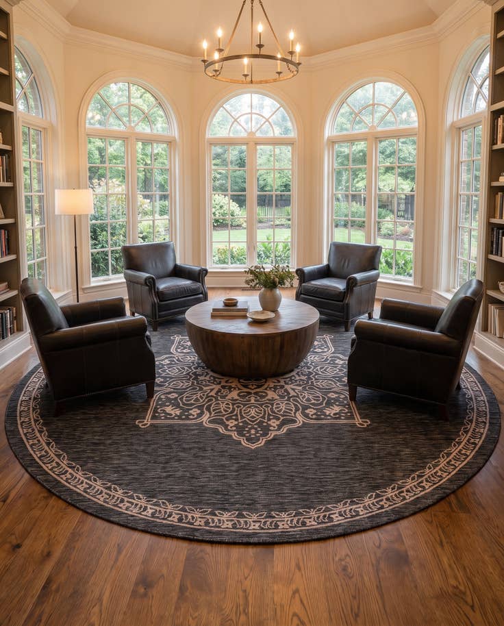 Detail image of 13' x 13' Easy-Clean Traditional Indoor / Outdoor Round Rug