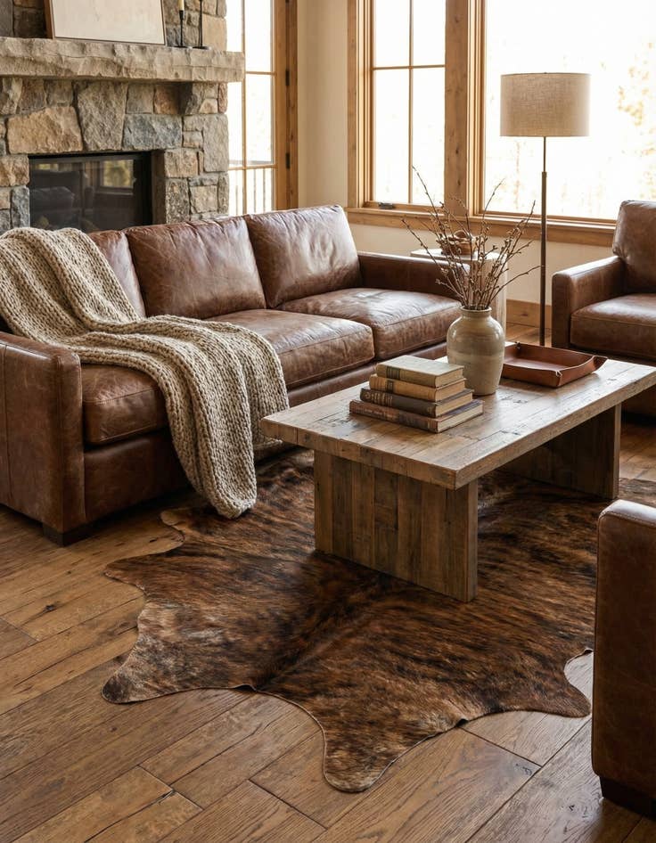 Detail image of 5' 3 x 6' 2 Cowhide Leather Rug