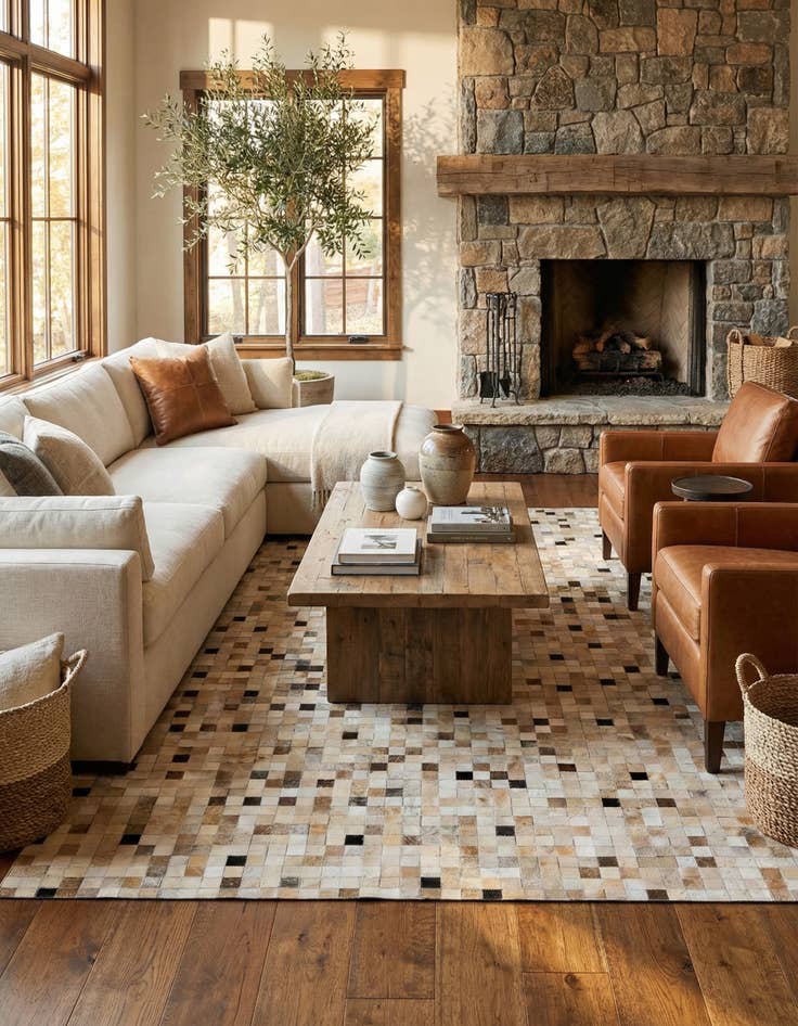 Detail image of 5' 3 x 7' 6 Cowhide Stocks Rug