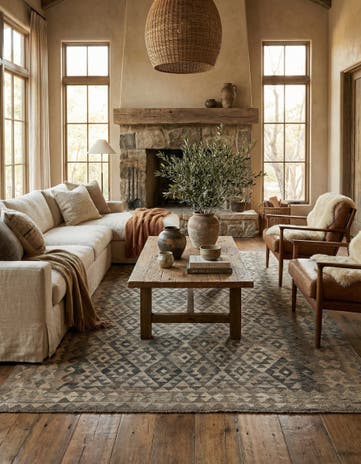 6' 8 x 9' 8 Hand Woven Kilim Maymana Wool Rug