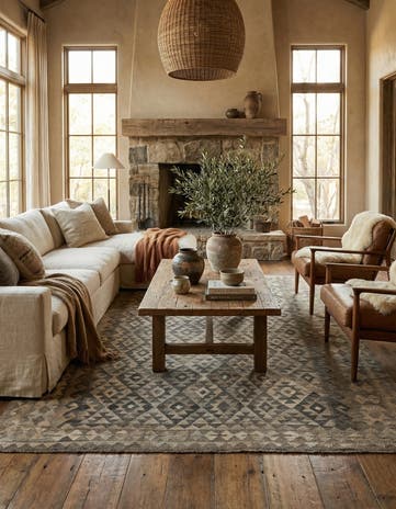 6' 8 x 9' 8 Hand Woven Kilim Maymana Wool Rug
