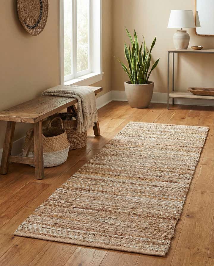 2' x 5' 1 Hand Woven Leather Metallic Jute Runner Rug