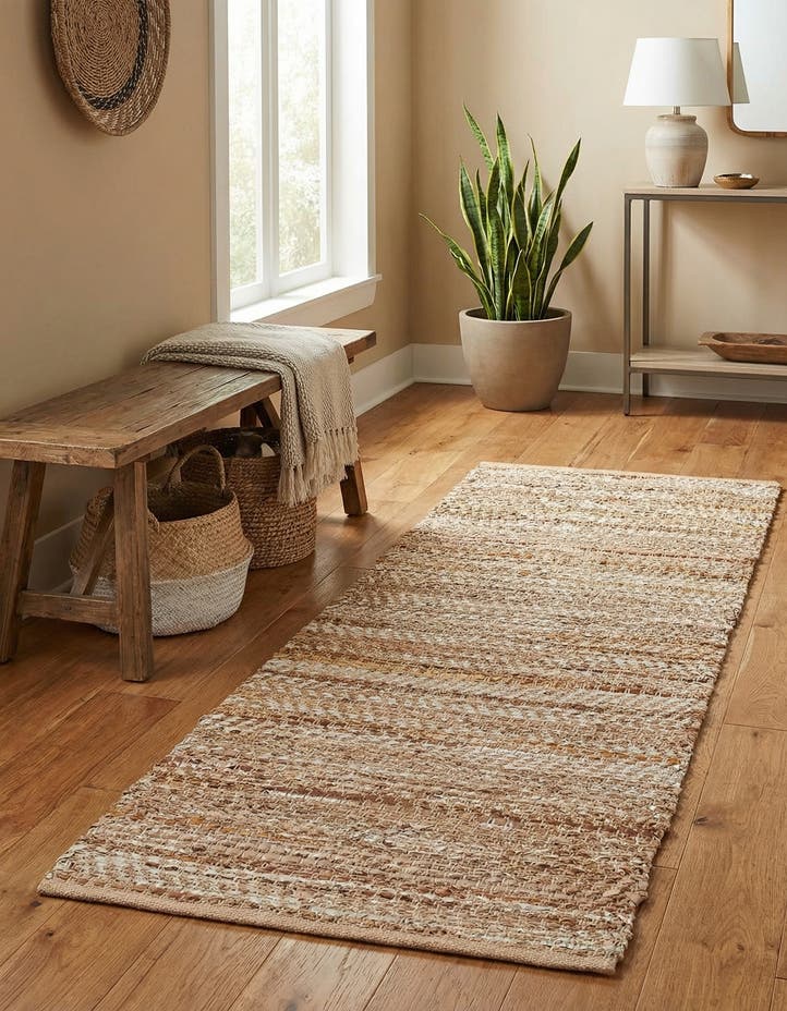 2' x 5' 1 Hand Woven Leather Metallic Jute R...