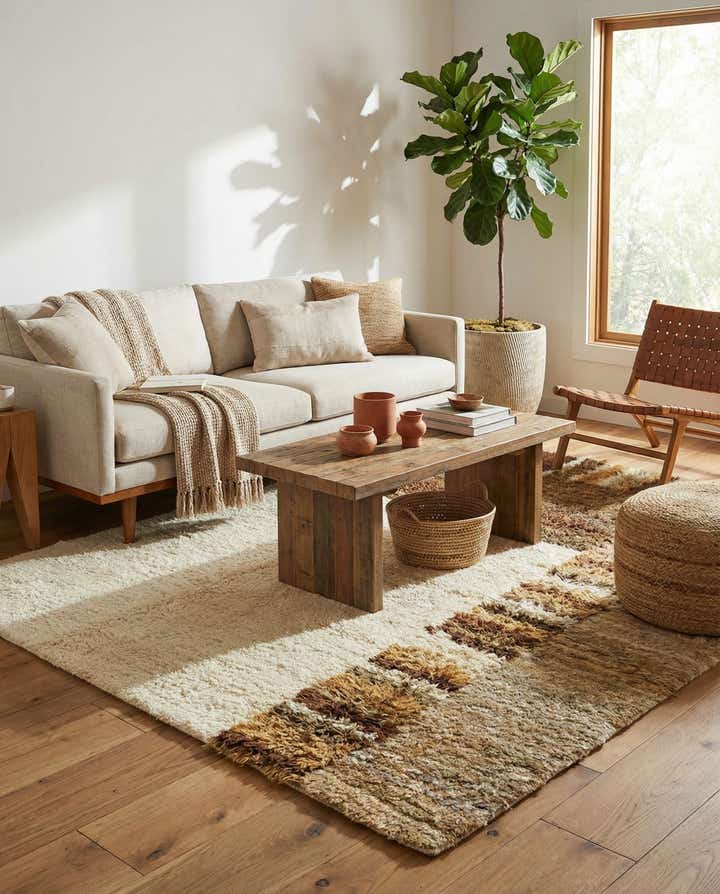 6' 7 x 8' 2 Hand Knotted Moroccan Wool Rug