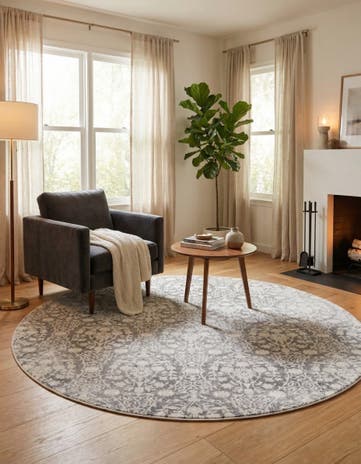 Light Gray New Vintage Round Rug