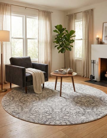 Light Gray New Vintage Round Rug