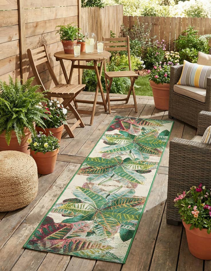 Detail image of 2' x 8'  Washable Botanical Indoor / Outdoor Runner Rug