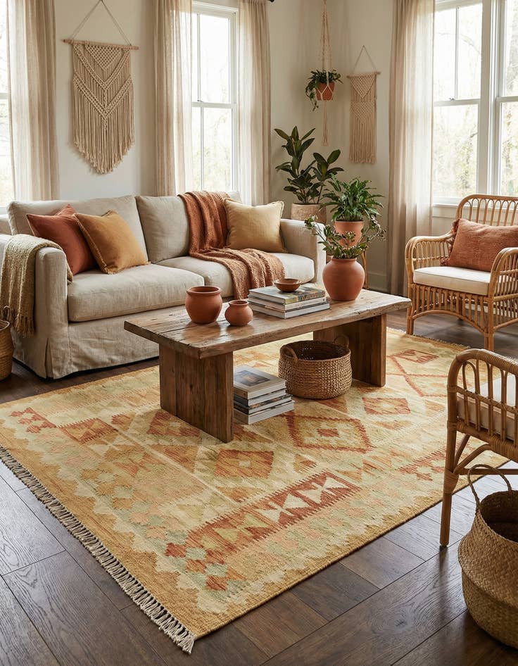 Detail image of 3' 8 x 6' 10  Hand Woven Kilim Waziri Wool Rug