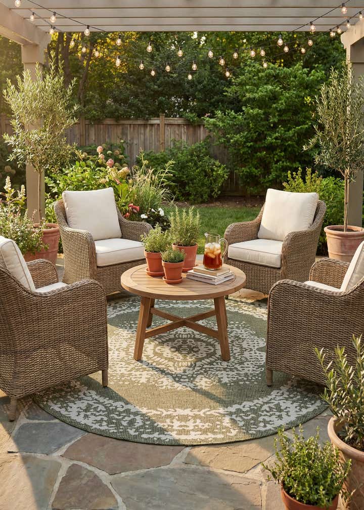 7' 10 x 7' 10 Easy-Clean Traditional Indoor / Outdoor Round Rug