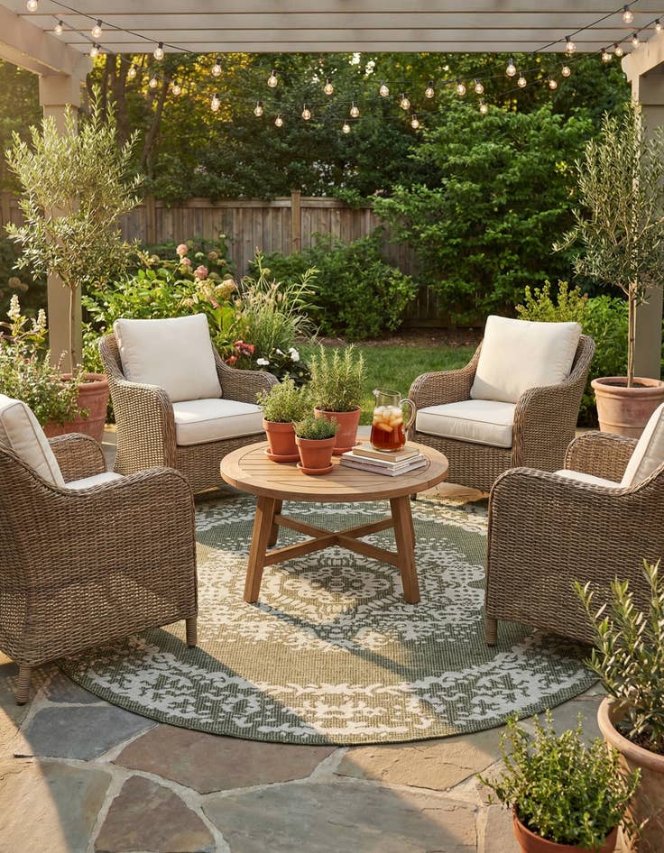 Detail image of 7' 10 x 7' 10  Washable Traditional Indoor / Outdoor Round Rug