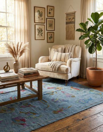 4' 1 x 5' 9 Hand Woven Kilim Suzani Wool Rug