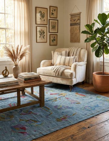 4' 1 x 5' 9 Hand Woven Kilim Suzani Wool Rug