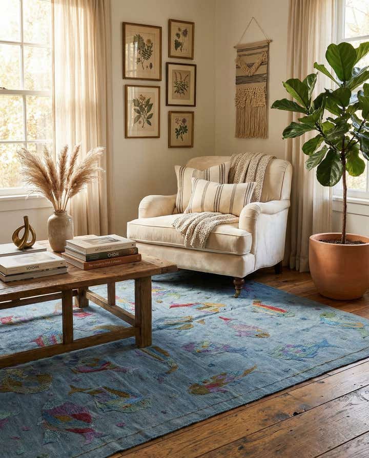 4' 1 x 5' 9 Hand Woven Kilim Suzani Wool Rug