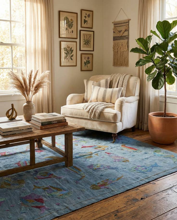 Detail image of 4' 1 x 5' 9 Hand Woven Kilim Suzani Wool Rug