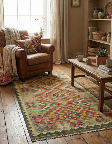 3' 1 x 6' 4 Hand Woven Kilim Maymana Wool Rug