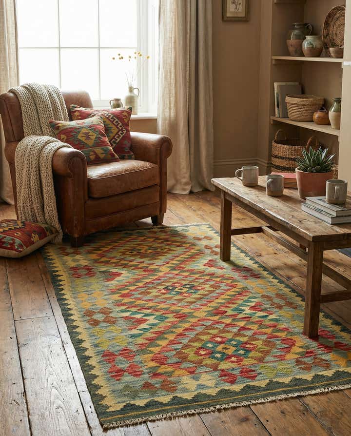 3' 1 x 6' 4 Hand Woven Kilim Maymana Wool Rug