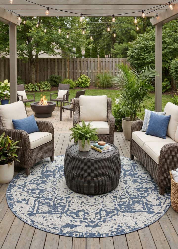 7' 10 x 7' 10 Easy-Clean Traditional Indoor / Outdoor Round Rug