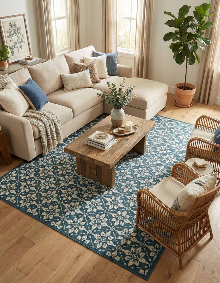 Detail image of  7' 10 x 10'  Washable Lattice Indoor / Outdoor Rug