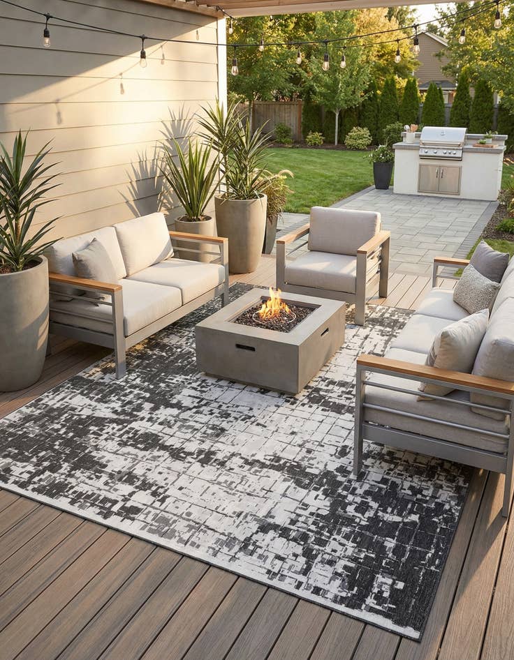Detail image of  13' x 13'  Washable Modern Indoor / Outdoor Square Rug
