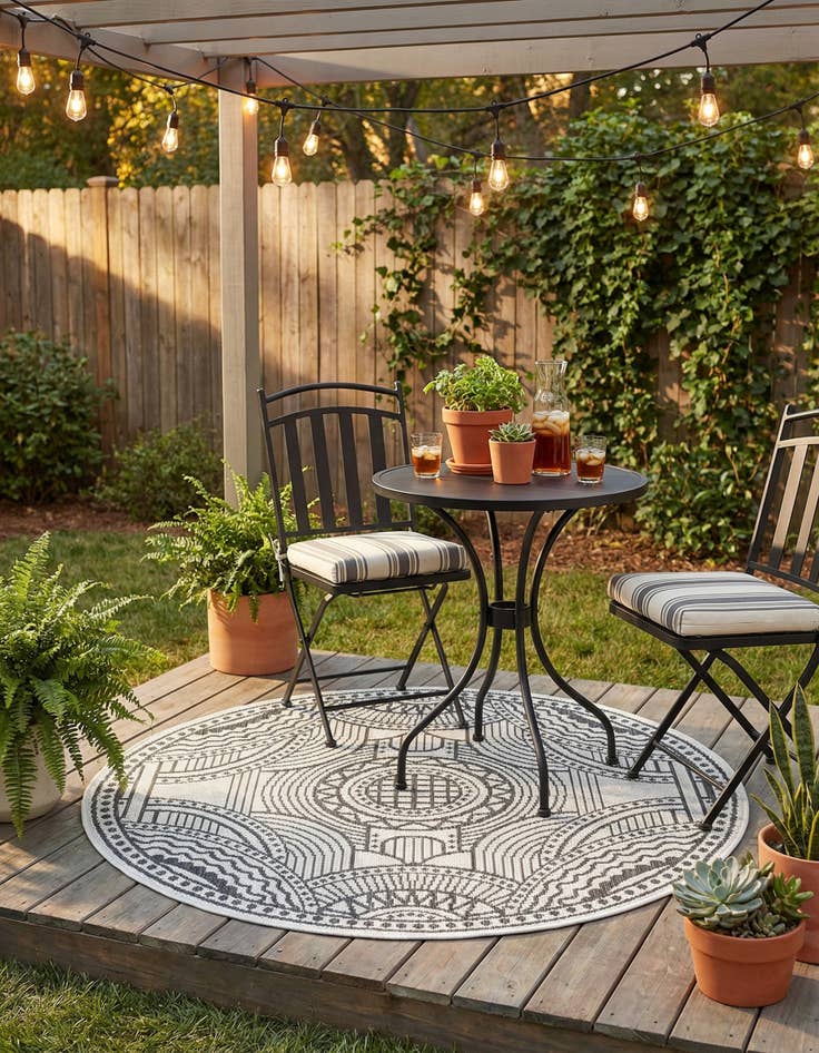 Detail image of 3' 1 x 3' 1  Washable Traditional Indoor / Outdoor Round Rug