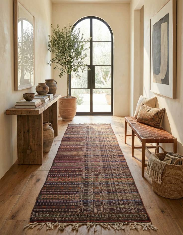 Detail image of  4' 5 x 13' 3  Hand Woven Kilim Fars Wool Runner Rug