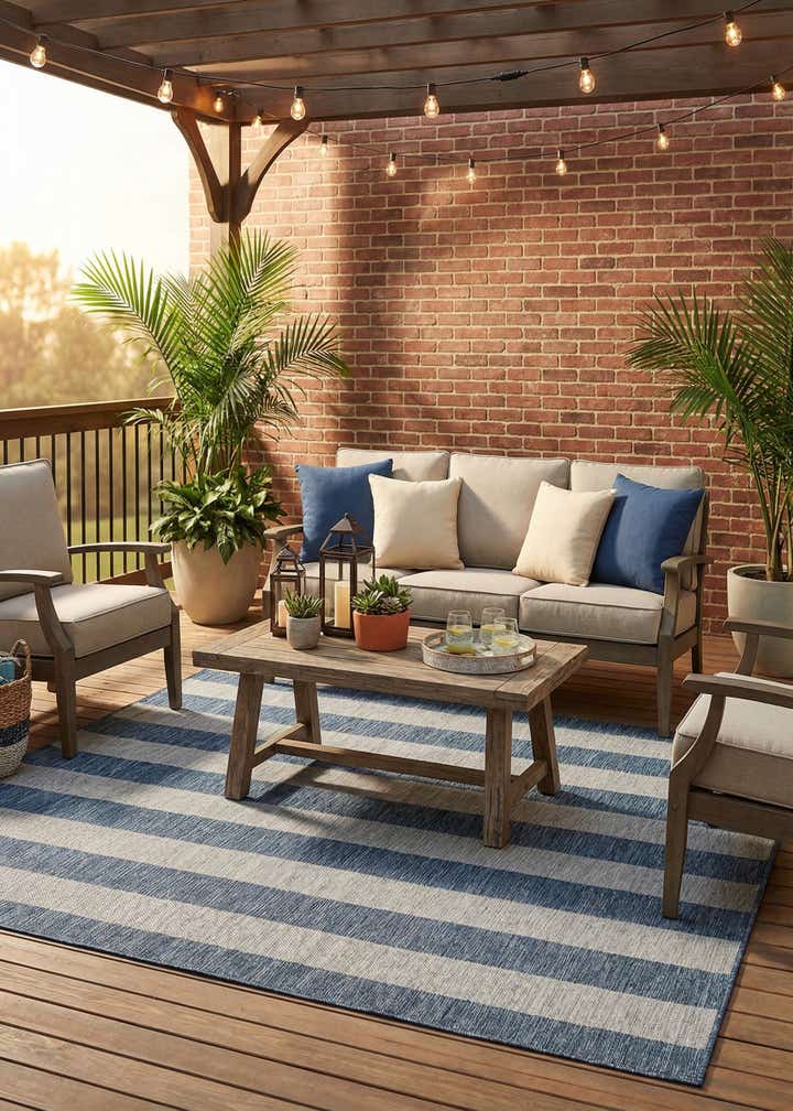 7' 10 x 7' 10 Easy-Clean Ribbon Indoor / Outdoor Square Rug