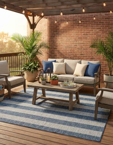 7' 10 x 7' 10 Easy-Clean Ribbon Indoor / Outdoor Square Rug