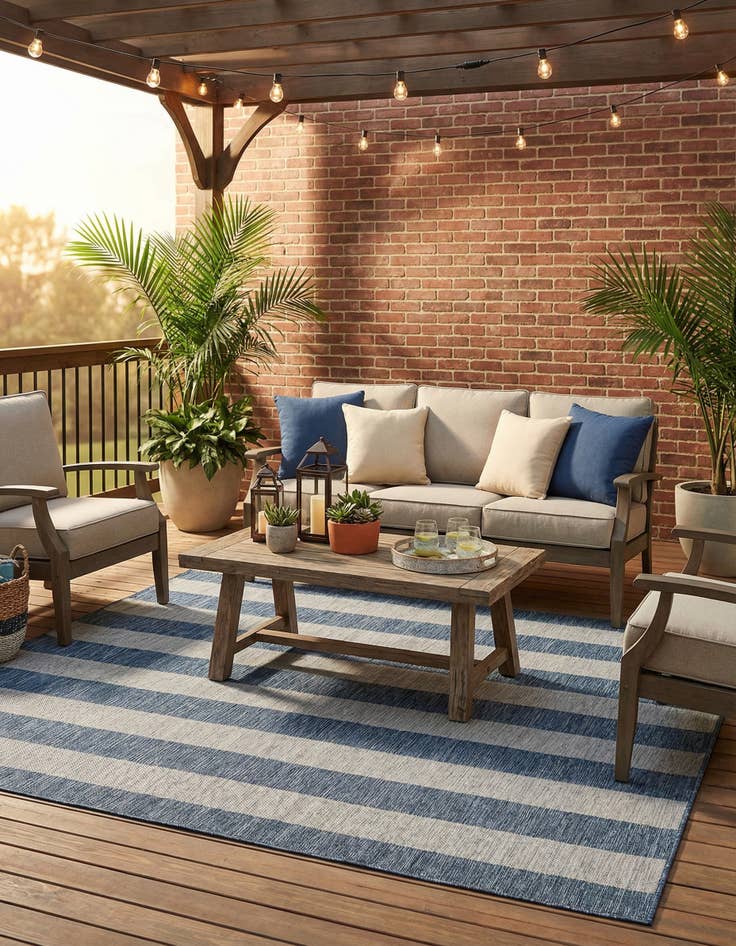 Detail image of 7' 10 x 7' 10  Washable Striped Indoor / Outdoor Square Rug