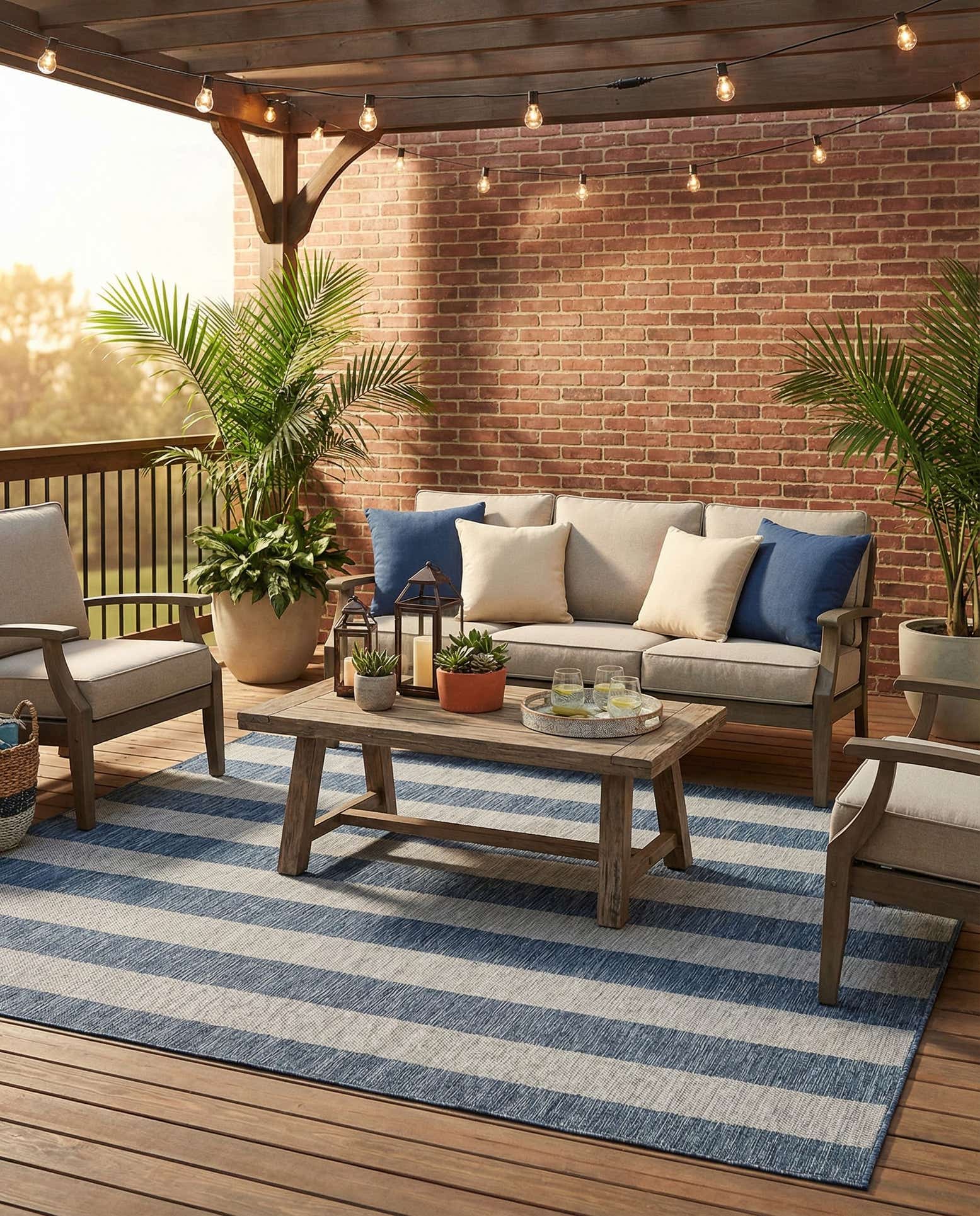 7' 10 x 7' 10 Easy-Clean Ribbon Indoor / Outdoor Square Rug