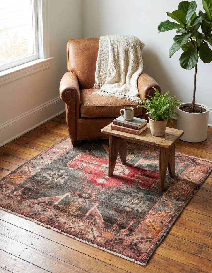 Detail image of 3' 8 x 3' 8  Hand Knotted Ultra Vintage Persian Wool Square Rug