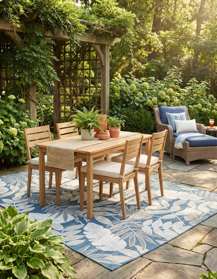 Detail image of 6' 4 x 9'  Washable Botanical Indoor / Outdoor Rug