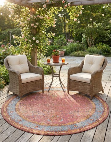 7' 10 x 7' 10 Easy-Clean Traditional Indoor / Outdoor Round Rug