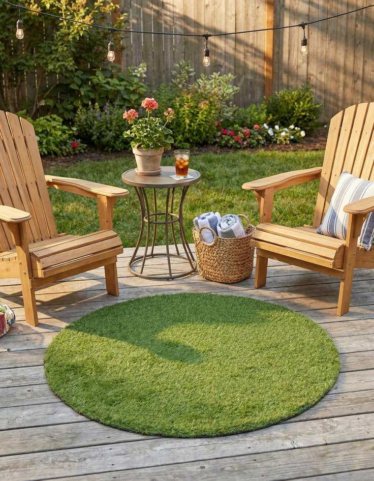 Detail image of 4' x 4'  Washable Grass Indoor / Outdoor Round Rug